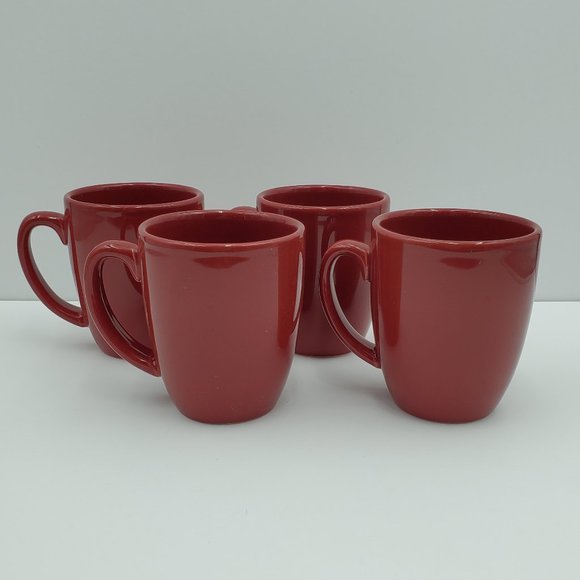 Corelle Coordinates Dark Red Mugs Corning Red Stoneware Coffee Cups - Picture 1 of 6